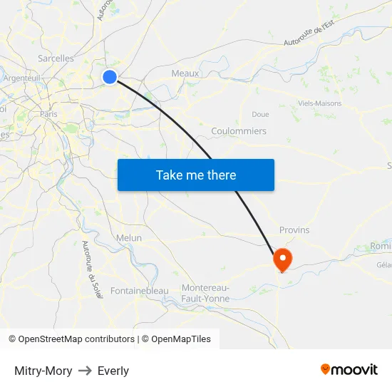 Mitry-Mory to Everly map
