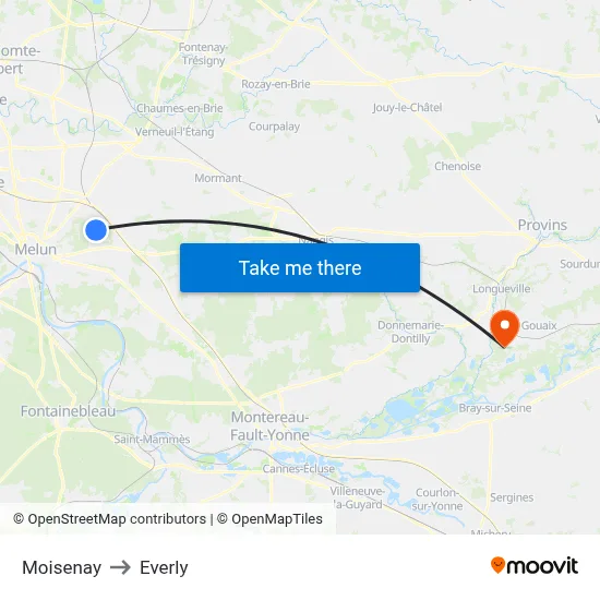 Moisenay to Everly map