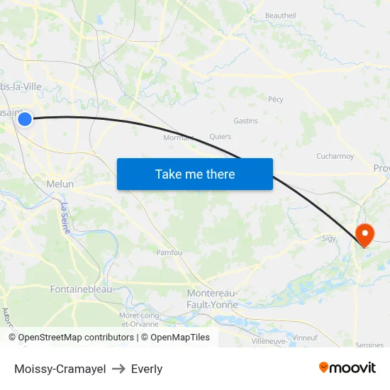 Moissy-Cramayel to Everly map