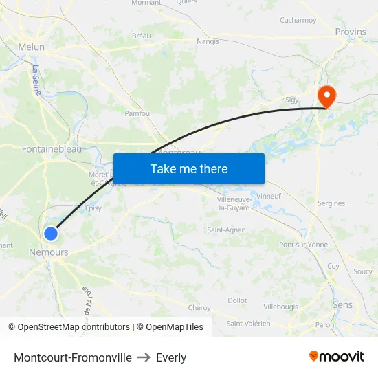 Montcourt-Fromonville to Everly map
