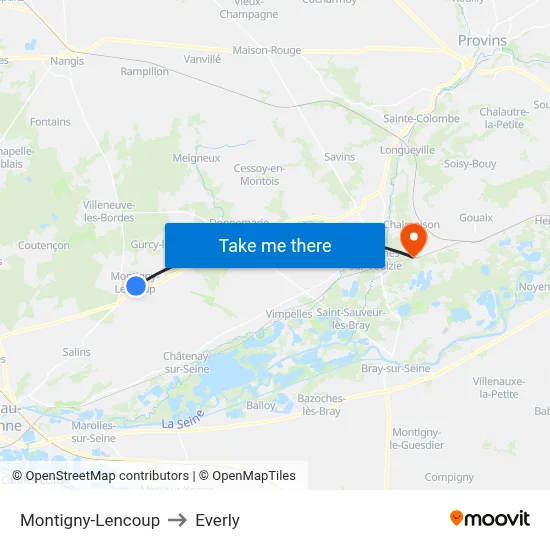Montigny-Lencoup to Everly map