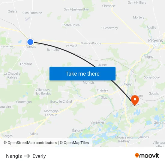 Nangis to Everly map