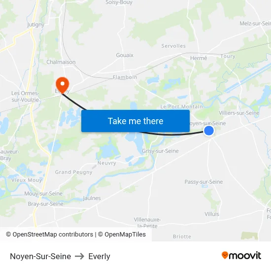 Noyen-Sur-Seine to Everly map
