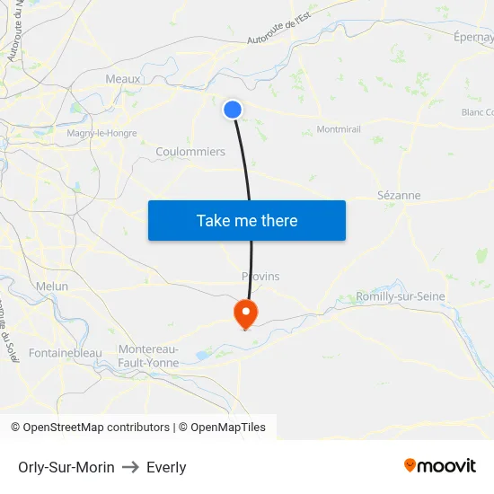 Orly-Sur-Morin to Everly map