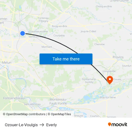 Ozouer-Le-Voulgis to Everly map