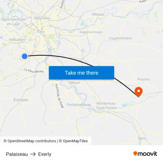 Palaiseau to Everly map