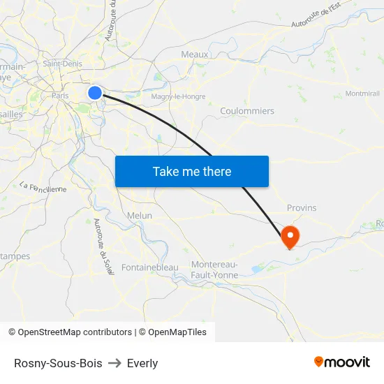 Rosny-Sous-Bois to Everly map