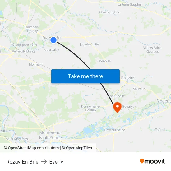 Rozay-En-Brie to Everly map