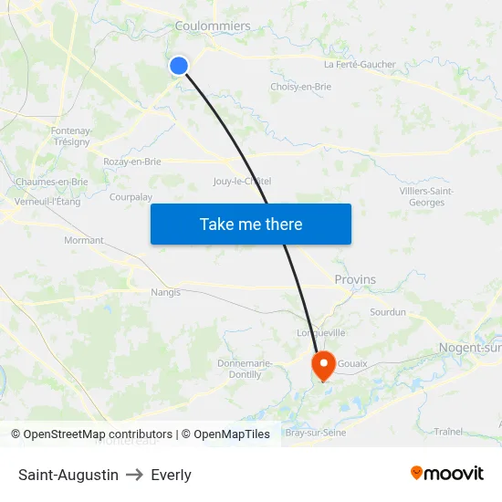 Saint-Augustin to Everly map