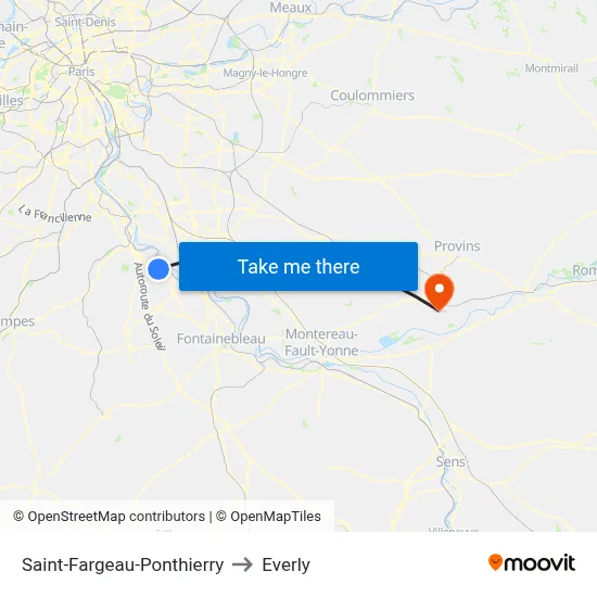 Saint-Fargeau-Ponthierry to Everly map