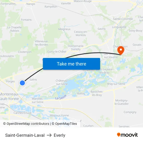 Saint-Germain-Laval to Everly map