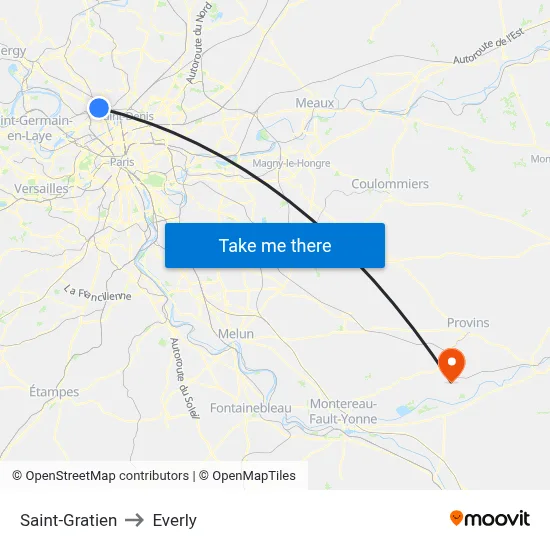 Saint-Gratien to Everly map