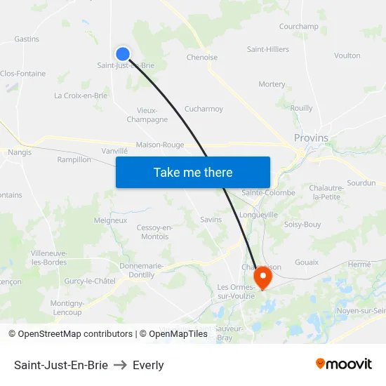 Saint-Just-En-Brie to Everly map