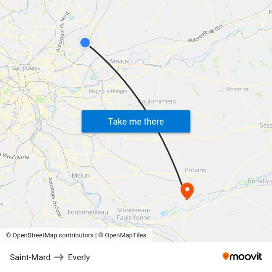 Saint-Mard to Everly map