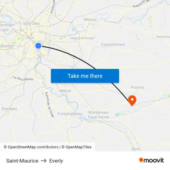Saint-Maurice to Everly map