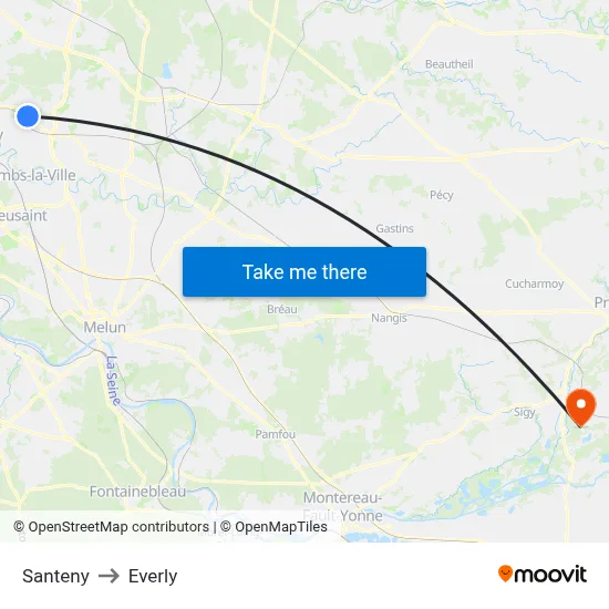 Santeny to Everly map