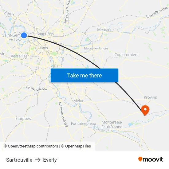 Sartrouville to Everly map