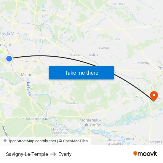 Savigny-Le-Temple to Everly map