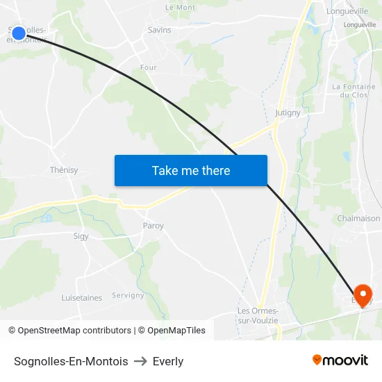 Sognolles-En-Montois to Everly map