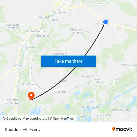 Sourdun to Everly map