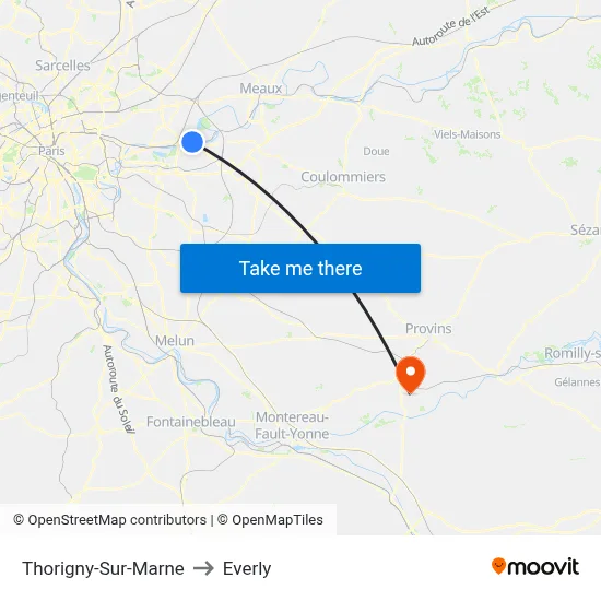 Thorigny-Sur-Marne to Everly map
