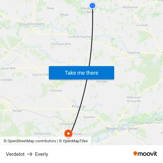 Verdelot to Everly map
