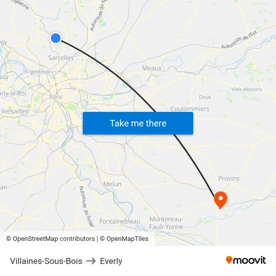 Villaines-Sous-Bois to Everly map