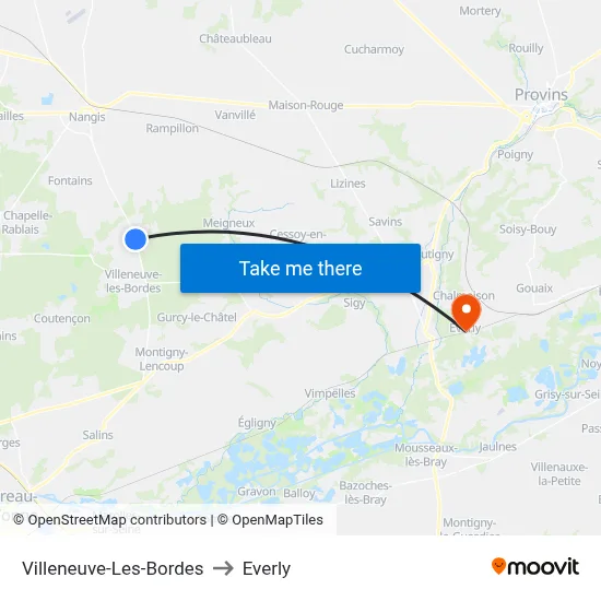 Villeneuve-Les-Bordes to Everly map