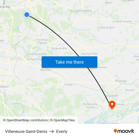 Villeneuve-Saint-Denis to Everly map