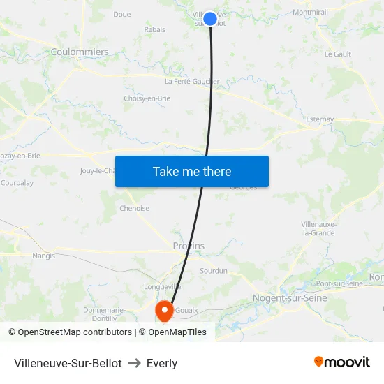 Villeneuve-Sur-Bellot to Everly map