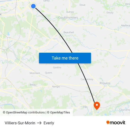 Villiers-Sur-Morin to Everly map