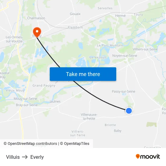 Villuis to Everly map