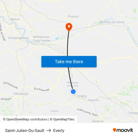 Saint-Julien-Du-Sault to Everly map
