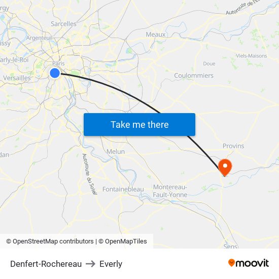 Denfert-Rochereau to Everly map