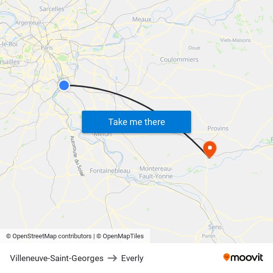 Villeneuve-Saint-Georges to Everly map