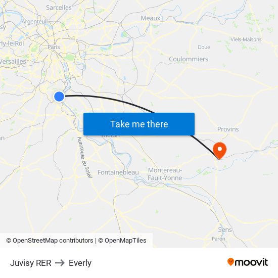 Juvisy RER to Everly map