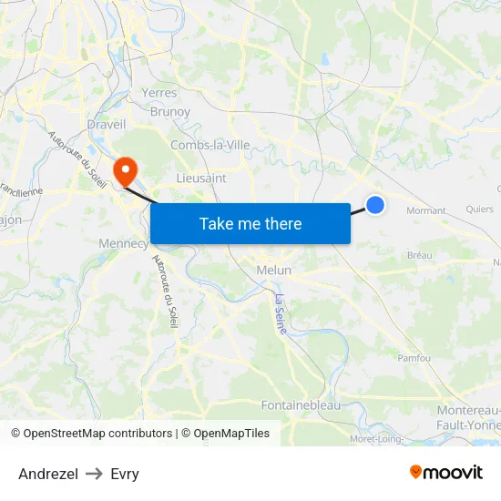 Andrezel to Evry map