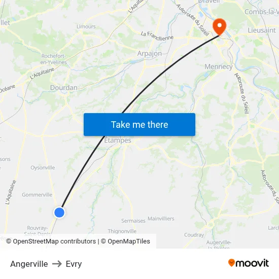 Angerville to Evry map