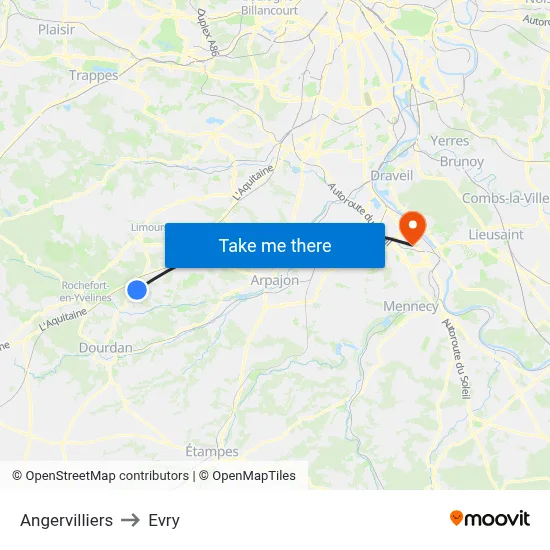 Angervilliers to Evry map