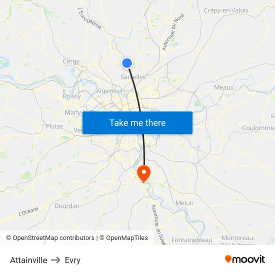 Attainville to Evry map