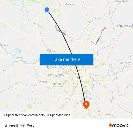 Auneuil to Evry map
