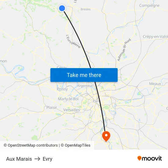 Aux Marais to Evry map