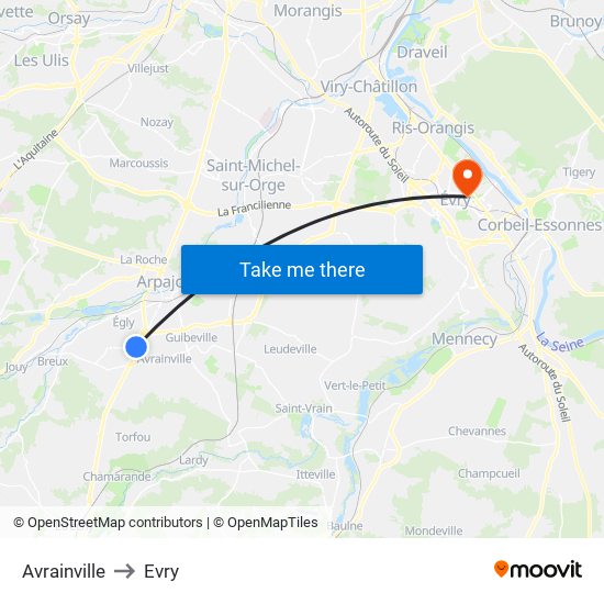 Avrainville to Evry map