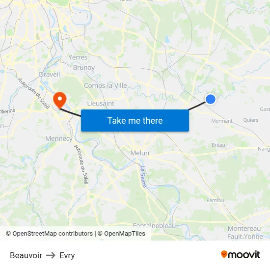 Beauvoir to Evry map