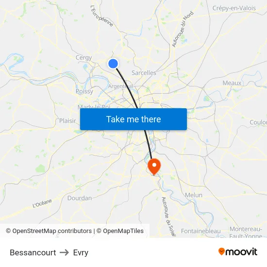 Bessancourt to Evry map