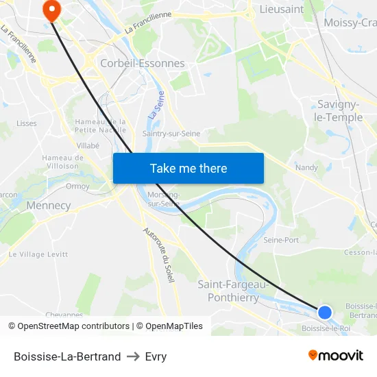 Boissise-La-Bertrand to Evry map