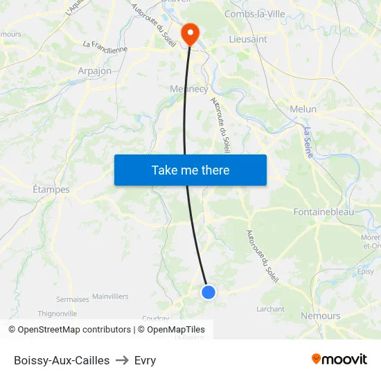 Boissy-Aux-Cailles to Evry map