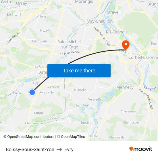Boissy-Sous-Saint-Yon to Evry map