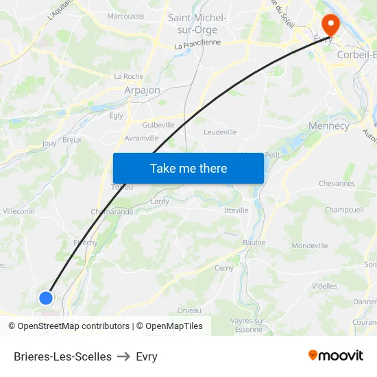 Brieres-Les-Scelles to Evry map