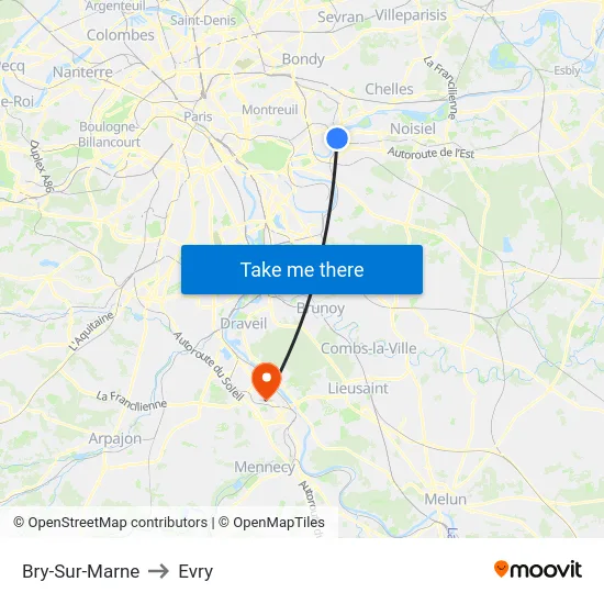 Bry-Sur-Marne to Evry map